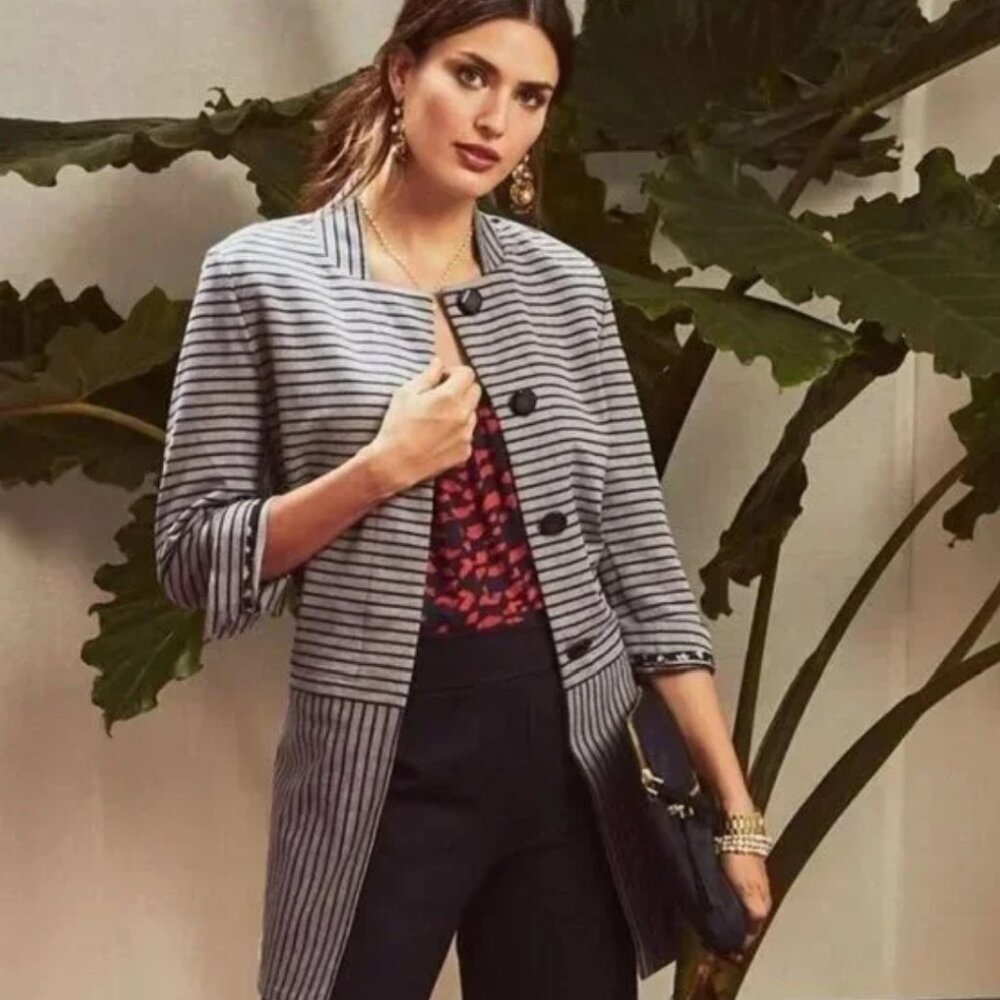 Dappled Striped Collarless Car Coat